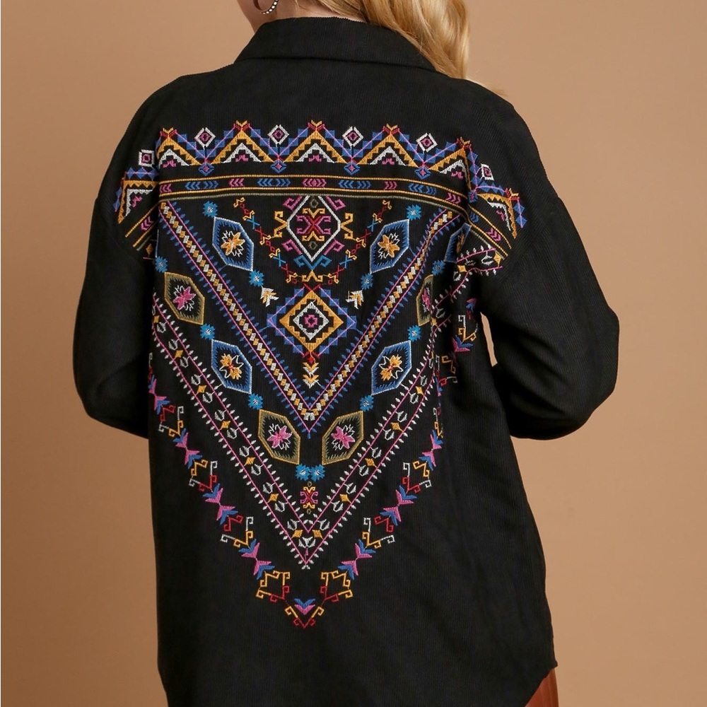 Corduroy Thin Jacket with Colorful Embroidery